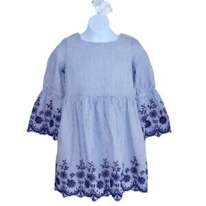 GAP Striped Embroidery Eyelet Blue Hem Dress XS